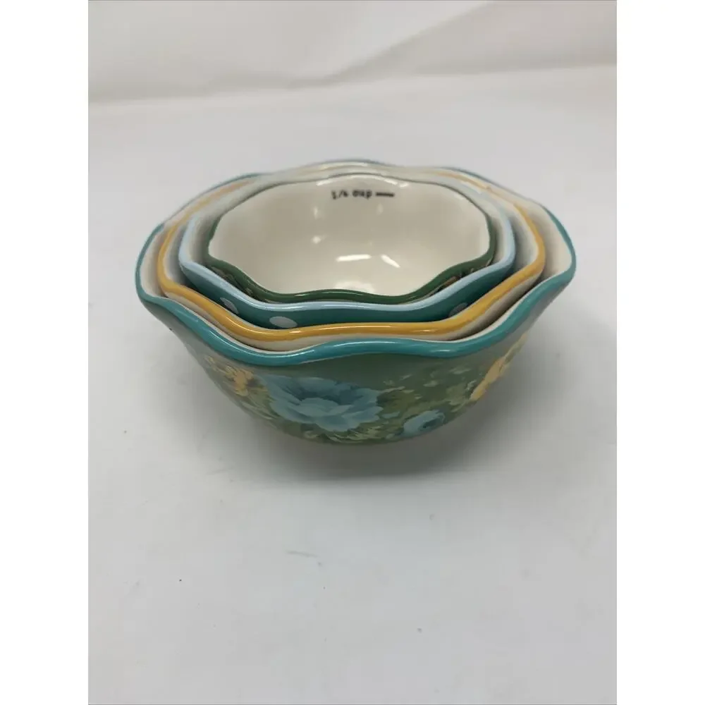 Vintage The Pioneer Woman Speckle Frontier Rose Shadow Measuring Bowls Set of 4 - Picture 7 of 8